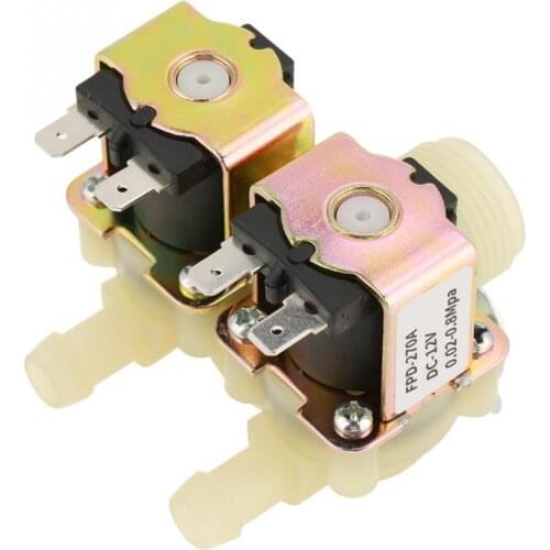 DN20 G3/4 DC 12V Dual Head Electric Water Inlet Solenoid Valve Normally Closed for Washing Machine 0-40 Degree Temperature
