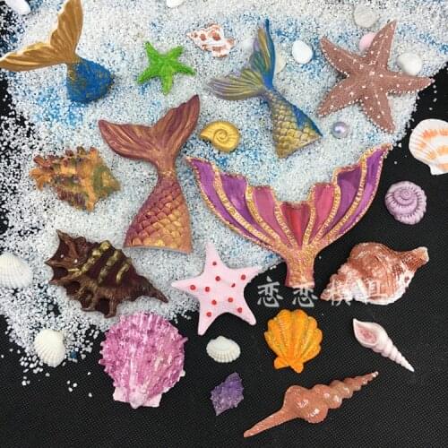 Mermaid fish tail sea coral shell conch Neptune starfish fondant cake chocolate baking silicone mold glue drop mold