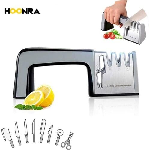 HOONRA 4 In 1 Kinfe Scissors Sharpener 3 Stages Kitchen Knife Sharpener Whetstone Grinder Diamond Sharpener Kitchen Tools