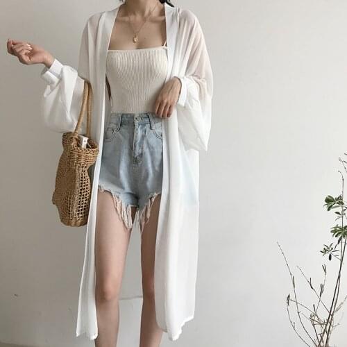 Kimono Beach Summer Cardigan Women Long Sleeve White Shirt Plus Size Vintage Clothes Blusas Mujer De Moda 2020