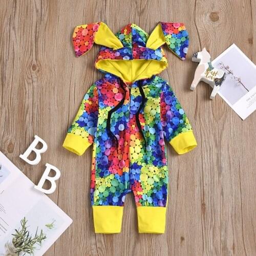 Jumpsuit New Born Baby Clothes Baby Girl Romper Newborn Baby Long Sleeve Multicolour Dot Print Ear Hoodie Romper jumpsuit