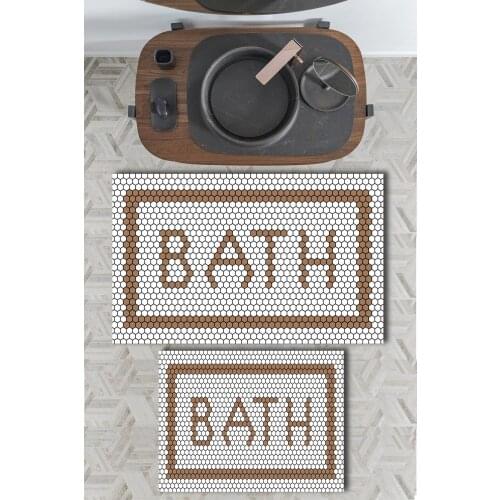 The Bath Brown Brown Washable 2li Bath Mat Doormat Toilet Seat Pad X Digital Print Cotton 2'li Slip-Resistant Outsole