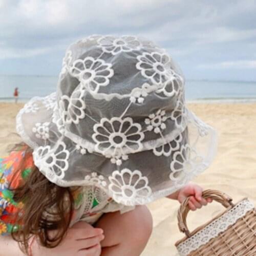 Toddler Girls Lace Bucket Cap Summer Lightweight Wide Brim Lace Floral Sun Hat for Children