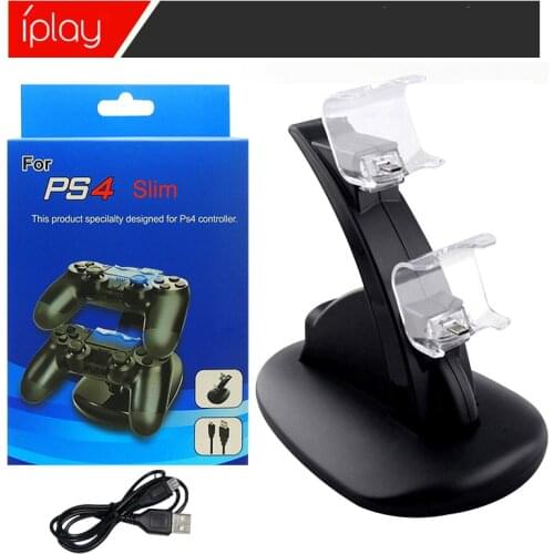 LED Dual USB Charging Charger Dock Stand Cradle Docking Station for Sony Playstation 4 PS4 Game Gaming Console Controller Black