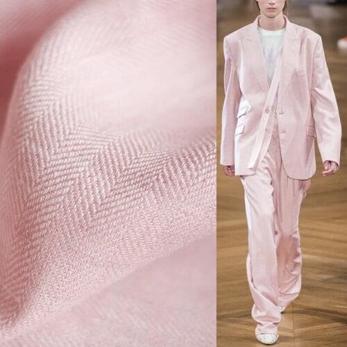 White Waxberry Pink Herringbone Yarn Dyed Linen Flax Fabrics Garment Material Autumn Women Suit Coat Sewing Cloth Freeshipping