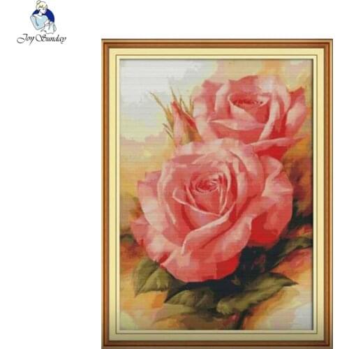 Joy Sunday Pink Rose Patterns Counted Cross-stitch 11CT 14CT Handwork Beginner Cross Stitch Kit Wholesale Embroidery Needlework
