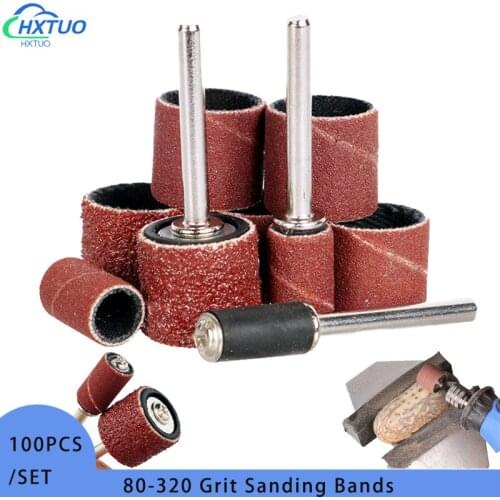 100pcs Sanding Drum Set Sanding Mandrel for Dremel Rotary Tools Abrasive Tools Sanding Bands 80-320 Grit with 6.35mm 12.7mm