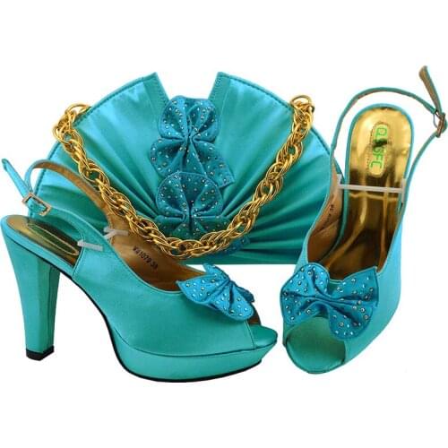 New Arrival Women Italian African Party Pumps Shoes and Bag Set Decorated with Rhinestone Matching Shoes and Bag