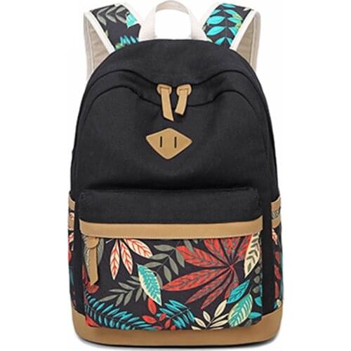 New Leaves Printing Backpacks For Girl Middle School Student Bag Bookbag Fashon Canvas Women Backpack Travel Bag