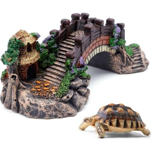 New Aquarium Decoration Fish Tank Bridge Landscape Ornaments Pavilion Tree Resin