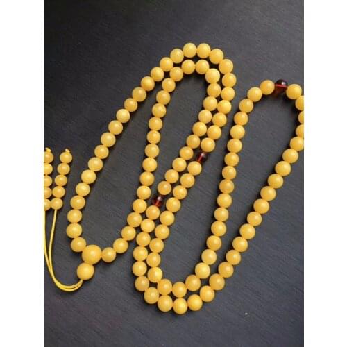 Wholesale Natural Baltic Yolk yellow Old Amber 108 Prayer Beads 6mm+ Round Buddhist Mala Certificated Amber Supplier Prayer