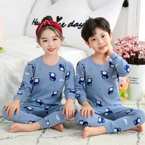 Baby Girls Cartoon Printing Pajamas Sets Child Boys Homewear Cotton Casual Clothes Sets Children Nightwears Kids Blue Pijamas