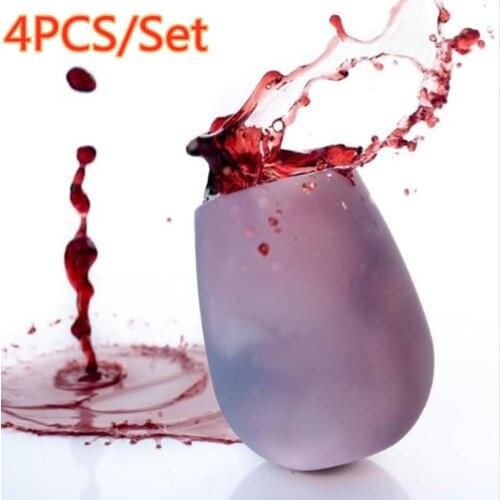 4pcs Portable Silicone Wine Cup Unbreakable Foldable Shatterproof Party Cups for Travel Picnic Camping Water Beer Tee Drinkware