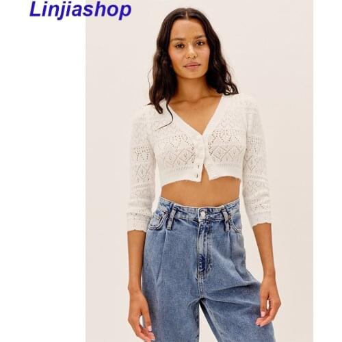 Casual Women V Neck Slim Knitwear Cadigans Summer Fashion Ladies England Style Knitted Top Female Solid Color Knitied Sweater