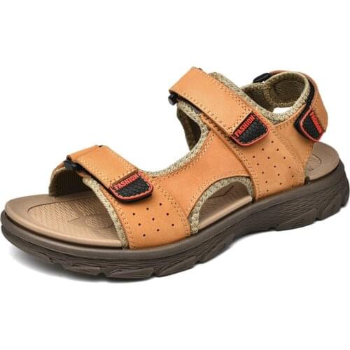 H63 Designer Sandals For Men Outdoor Summer Casual Genuine Leather Slippers Original Buckle Strap Beach Garden Shoes Khaki Brown