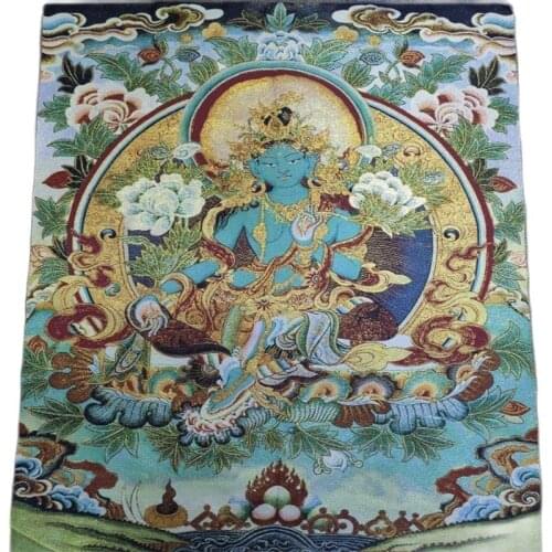 Collect Tibetan Nepal embroidered Buddha statue of Green Tara Thangka