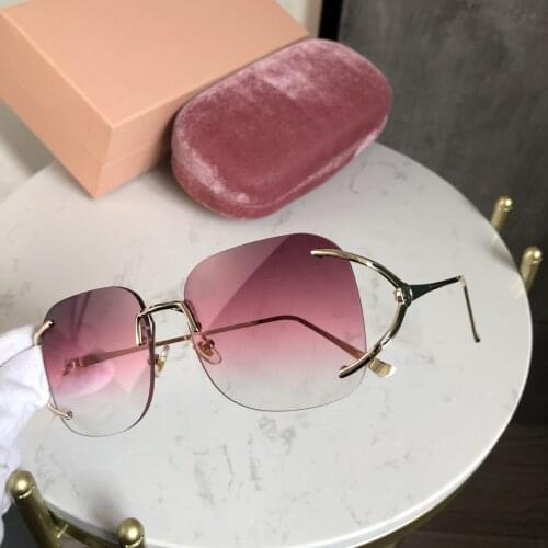 Retro Square Sunglasses Rimless Shades for Women Brand Designer Metal Frame Oversized Sun Glasses Men Fashion Female Oculos
