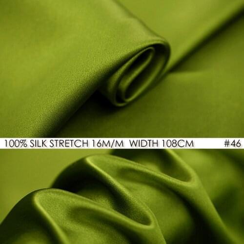[Special Offer]SILK STRETCH SATIN Fabric 108cm width 16mm Silk Fabric for Wedding Party Dress Yellow Green NO 46