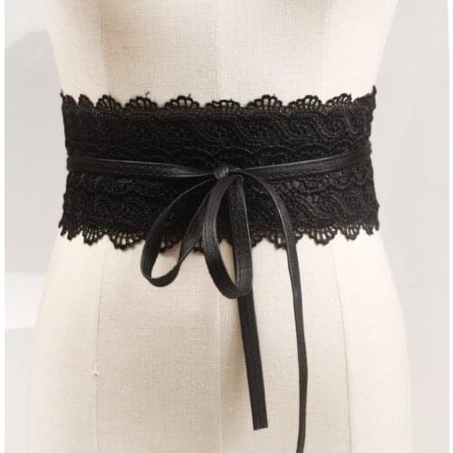 Europe And The United States Retro Hollow Lace Straps Bow Wide Belt Ladies Decorative Dress Girdle Cummerbunds