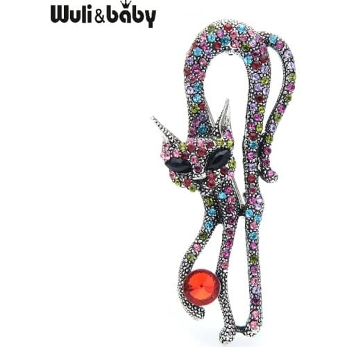 Wuli&baby Vintage Rhinestone Cat Broocohes For Women Big Metal Cat Animal Party Casual Brooch Pins Gifts
