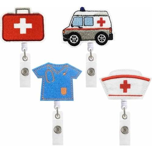 Felt Ambulance Medical Kit Nurse Hospital Badge Reel Retractable ID Badge Holder With 360 Rotating Alligator Clip Name Holder