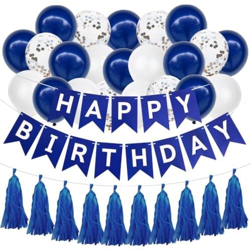 1set Happy Birthday Letter Banner Blue Confetti Balloons Baby Shower Birthday Party Decorations Boy Girl Kids Party Favors