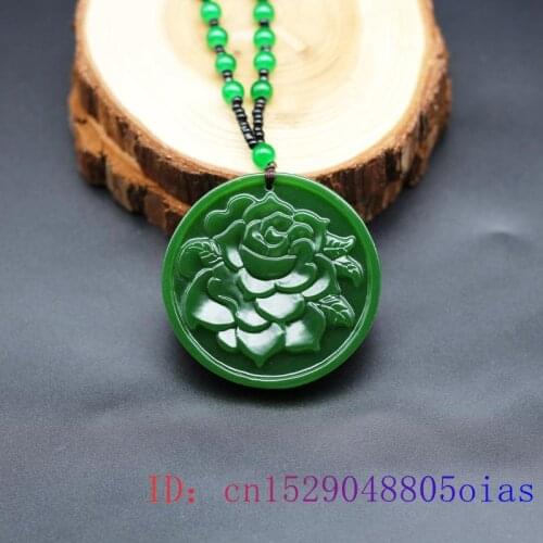 Green Jade Rose Pendant Men Hand-Carved Chinese Natural Gifts for Flower Women Necklace Amulet Jadeite Jewelry Charm Fashion