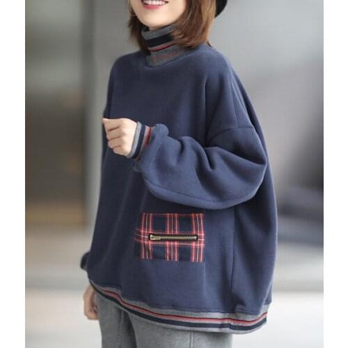 2020 Women Sweatshirt Turtleneck Winter New Korean Casual Loose Long Sleeve Pullovers Striped Fleece Warm Women Coat
