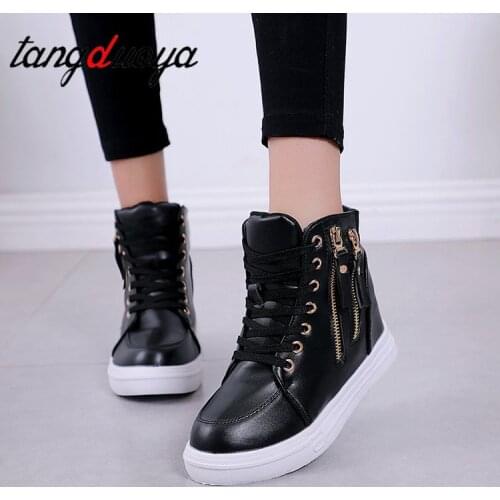 Women Wedge Platform Rubber Brogue Leather Lace Up High heel Shoes Pointed Toe Increasing Creepers White black Sneakers Zipper