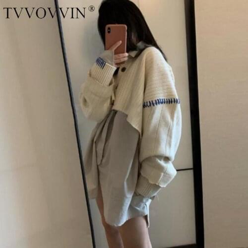 TVVOVVIN Irregular Women Batwing Sweater Sleeve Cardigans Sweaters Asymmetry Casual Knitting Tops Color Matching Sweaters BXYF