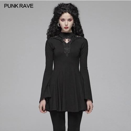 PUNK RAVE Womens Gothic Black Knited Hollow-out Mini A Hem Slim Sexy Elegant Dress Evening Party Club Women Fall Winter Dresses