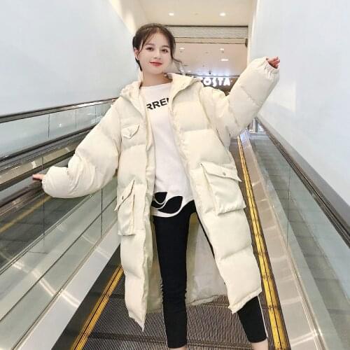 Winter Long Down Cotton Jacket Women Parka Loose Warm Coat Winter Female Hooded Long Sleeve Winter Coat Women Padded Outerwear