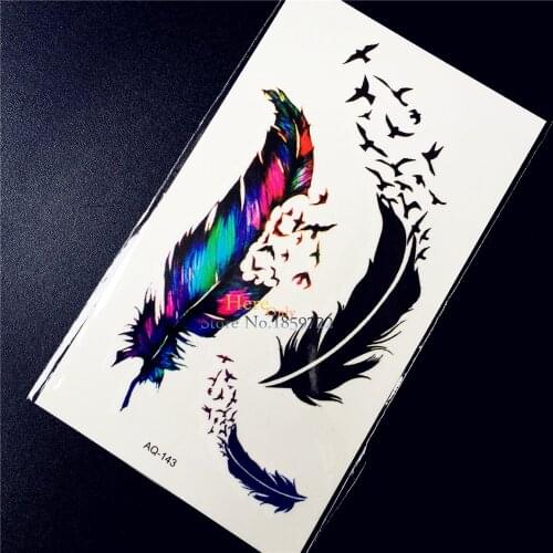 1PC Glitter Flying Birds Angel Feather Designs Temporary Tattoo Body Art Arm Neck Tatoo Stickers HAQ-143 Women Fashion Tattoos