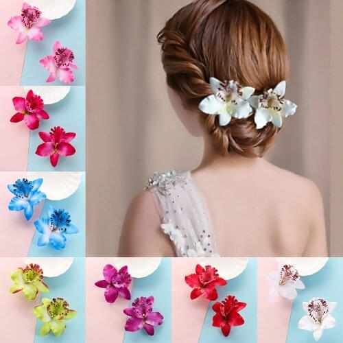 2Pcs Fashion Flowers Hair Clips Women Bohemia Bridal Orchid Hairpins Wedding Accessories Girls Barrette Beach Hair Accessories