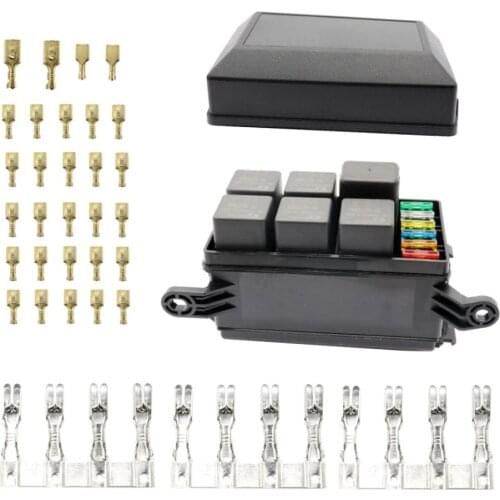 6 Way Blade Fuse Holder With Fuses Standard Relay Box & Terminals