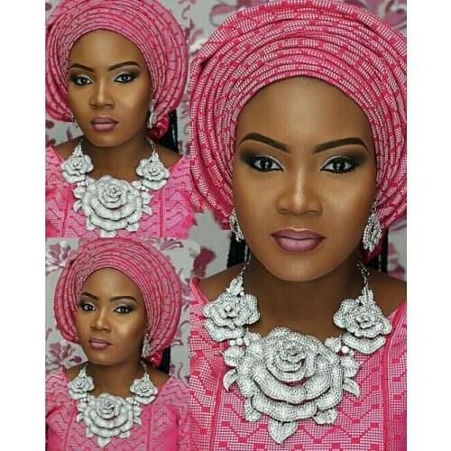 African Nigerian Wedding Jewelry Sets Indian Jewelry Set Big Silver Flower Necklace Earrings Set Women Jewelry Set WC003