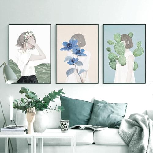 BANANART Wall Art Painting Flowers Girl Canvas Painting Living Room Sofa Background Wall Decorative Painting Frameless