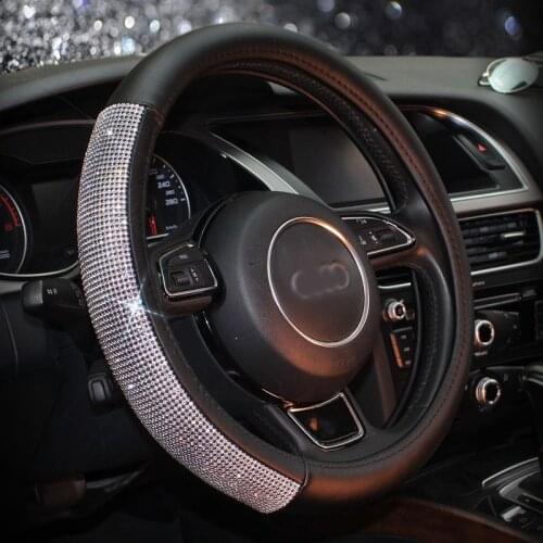Bling Crystal Rhinestone Car Steering Wheel Covers Universal Leather Diamond Auto Steering-Wheel Cover Car Interior Accessories