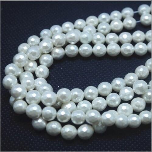 48pcs faceted shell beads mother of pearl round ball size 8mm for top bracelets making white colors beads accessories