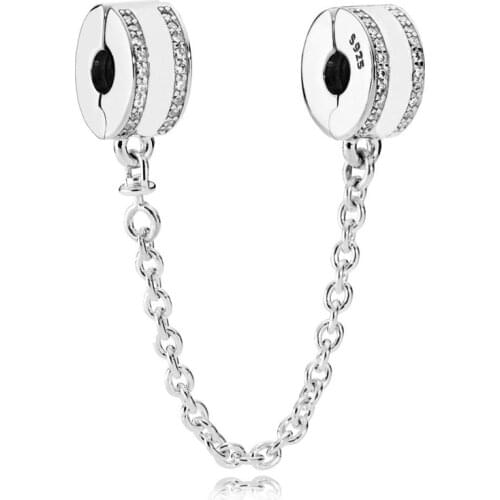 New Original 925 Sterling Silver Classic Clip Safety Chain Charm Fit pandora Bracelet Or Bangle safety chain DIY Fine Jewelry