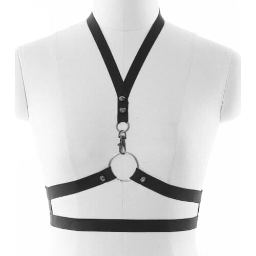 Black Big O-Ring Harness Bra Goth Sexy Lingerie Fetish Body Harness Belt Womens Open Chest Cage Bra Bondage Harness