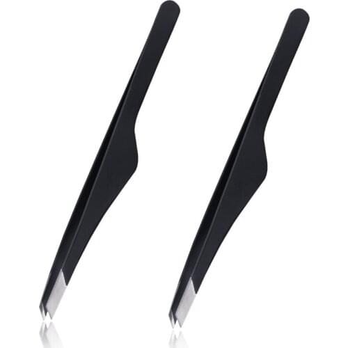 Black Eyebrow Tweezers Stainless Steel Slant Tip Hair Removal Makeup Tool Kit Eyelashes Extension Double Eyelid Application