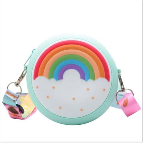 Kids Shoulder Bag Cross-Body Pack Round Adjustable Wide Strap Holiday Travel Large Capacity Rainbow Donut Printed Pockets