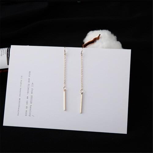 Gold Color Stick Shape Long Tassel Drop Earrings Simple Design Women Brand Fashion Ear Cuff Piercing Dangle Earring Gift A194