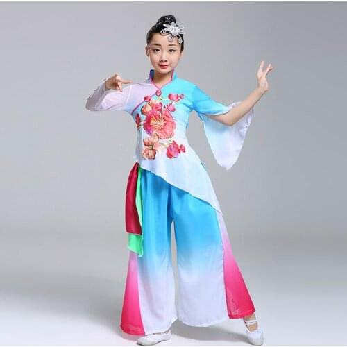 Elegant Fan Dance Costumes for Children Chinese Style Classical Dance Performance Girl National Dancewear Vintage Stage Show