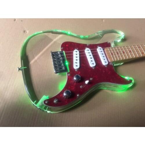Electric guitar / acrylic green LED light small st high end Guitar / customizable Chinese electric guitar