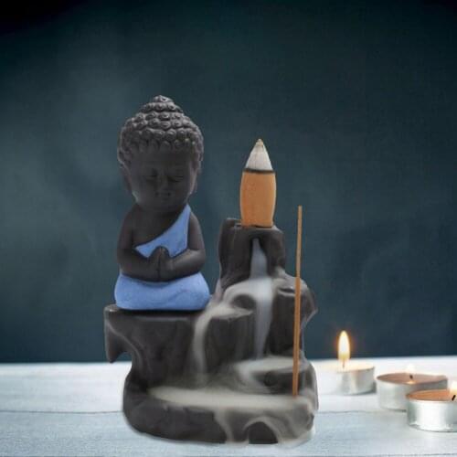 Little Monk Buddha Waterfall Backflow Stove Burner With 20pcs Incense Cones Incense burner Fragrance Cones For Home Decoration