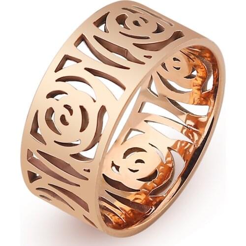 Hot Sale Stainless Steel Hollow Flower Rose Gold Plating Personalized Ring Jewelry