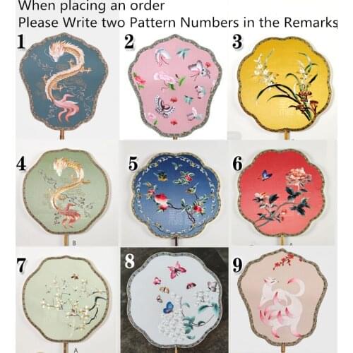 Optional Embroidery Patterns Style Personalized Large Round Silk Hand Fan Handle Double-side Chinese Wedding Costume Dance Show