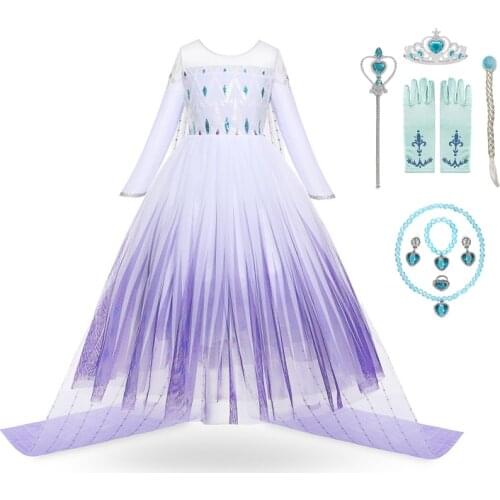 Princess Girls Costume Kids White Sequined Elsa Dress Halloween Carnival Cosplay Dresses Up For Children Birthday Party Clothing